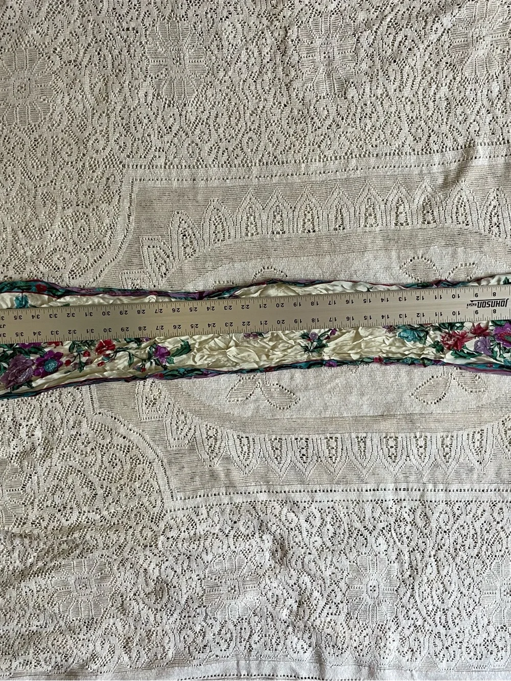 Vintage Oscar de la Renta Silk Cream, Purple, Teal Floral Silk Scarf